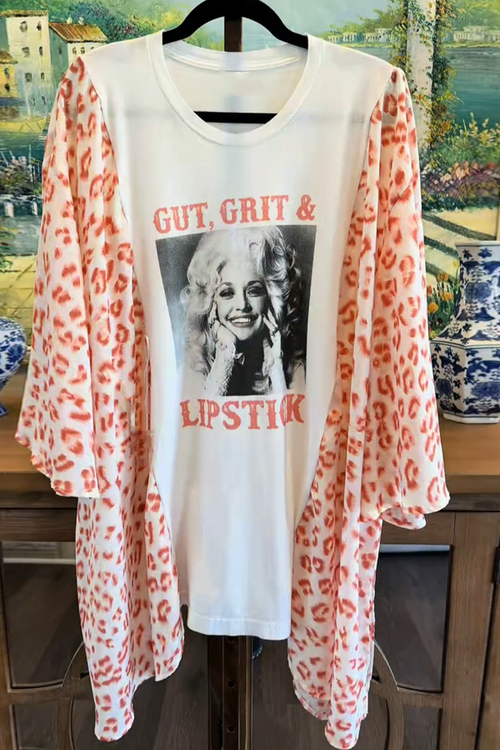 Guts Grit Lipstick-Print Dolman-Sleeve Tee