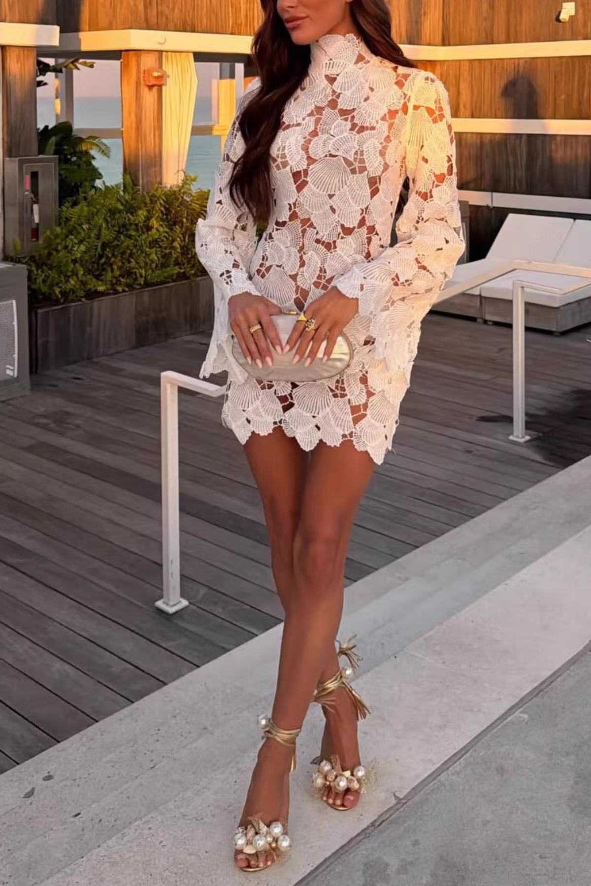Turquoise Shell Embroidery Dress
